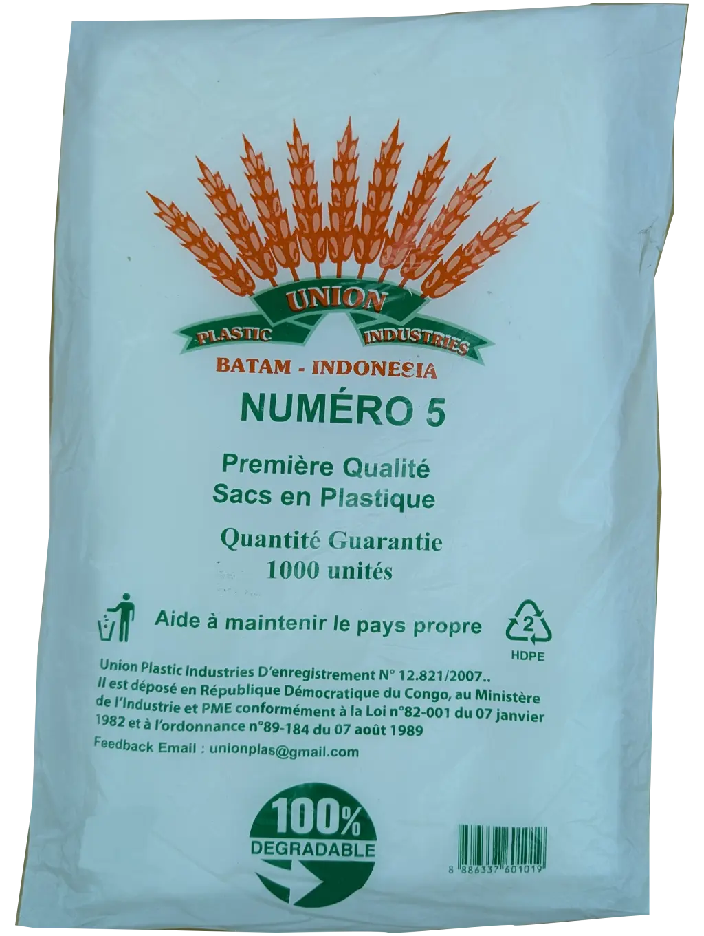 Package of Union Plastic Industries biodegradable plastic bags