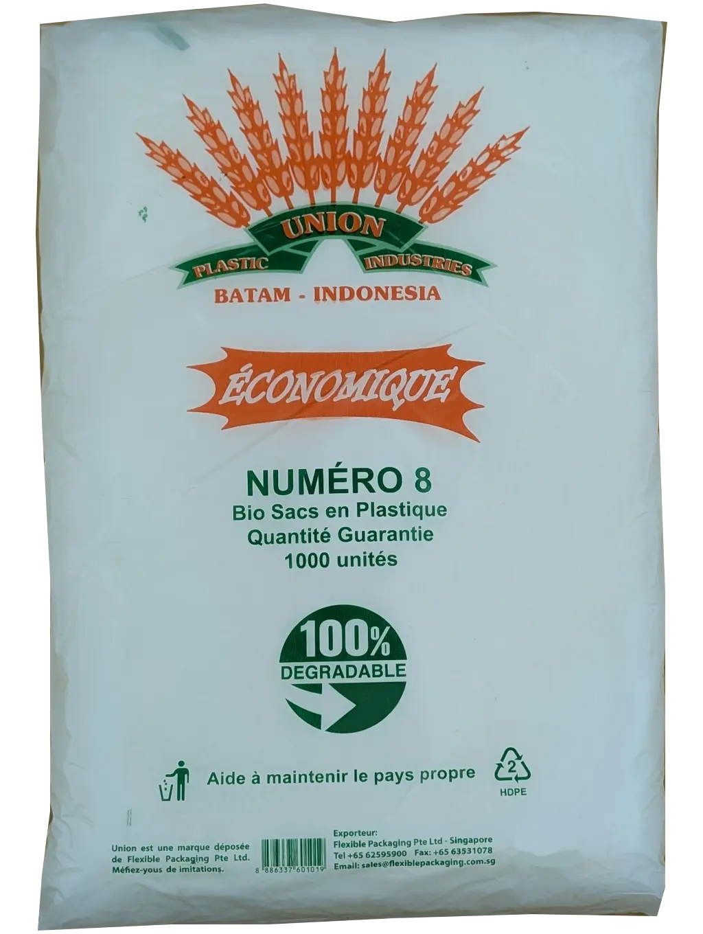Package of Union Plastic Industries biodegradable plastic bags