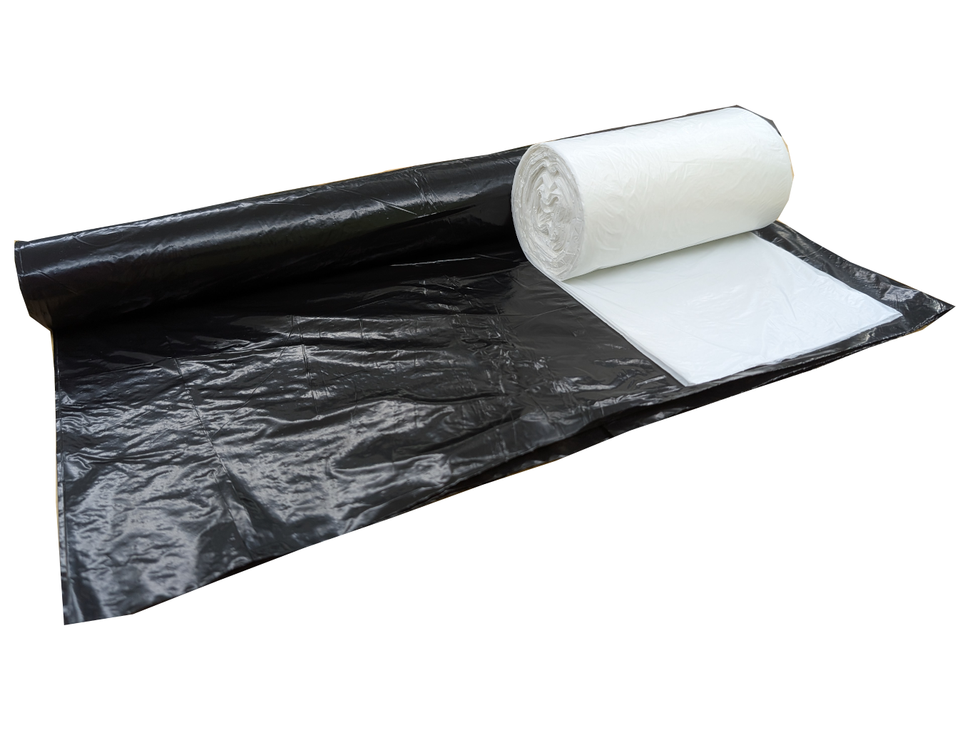 Black and white garbage bags in rolls