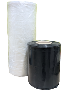 Black and white plastic packaging film rolls