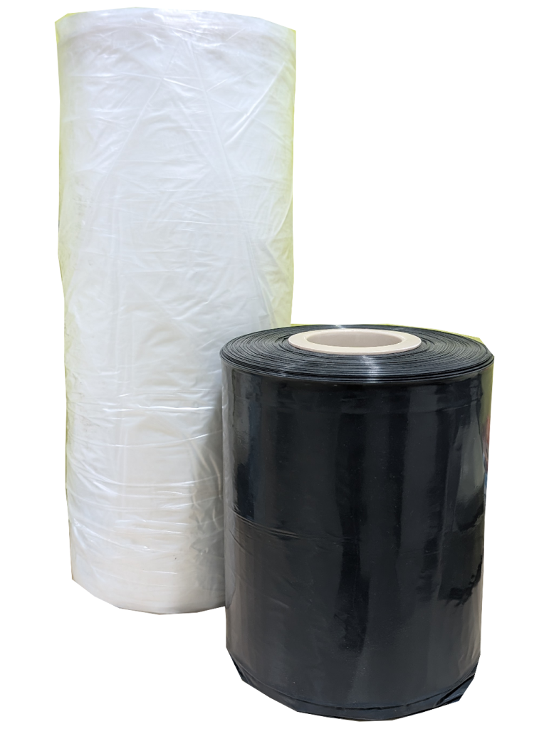 Black and white plastic packaging film rolls
